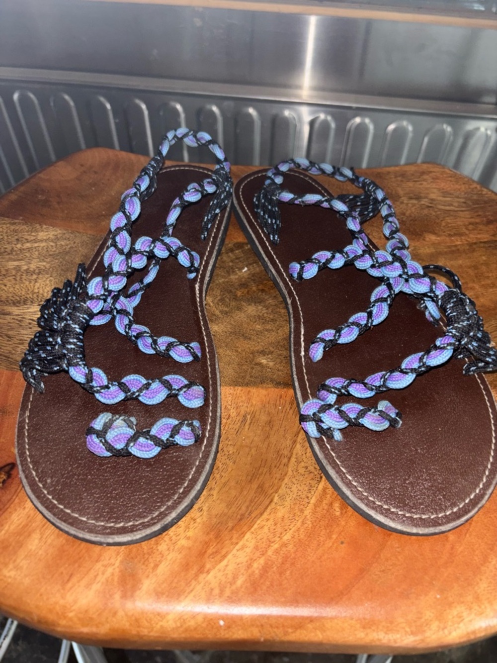 Source Unknown Braided Purple and Black Women's Sandals